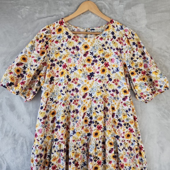 Old Navy Dress Womens Size XL Puff Sleeve Cottage Floral All Day Swing Pockets - Picture 2 of 10
